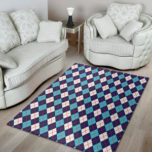 Blue White And Red Argyle Pattern Print Area Rug