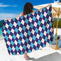 Blue White And Red Argyle Pattern Print Beach Sarong Wrap