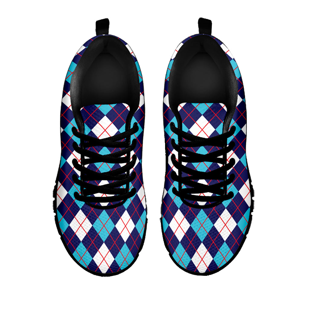 Blue White And Red Argyle Pattern Print Black Sneakers