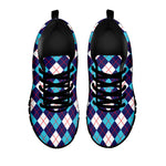 Blue White And Red Argyle Pattern Print Black Sneakers