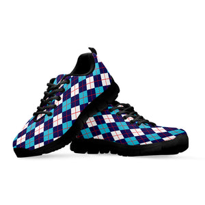 Blue White And Red Argyle Pattern Print Black Sneakers