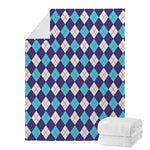Blue White And Red Argyle Pattern Print Blanket
