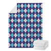 Blue White And Red Argyle Pattern Print Blanket