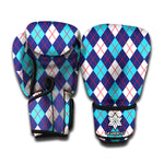 Blue White And Red Argyle Pattern Print Boxing Gloves