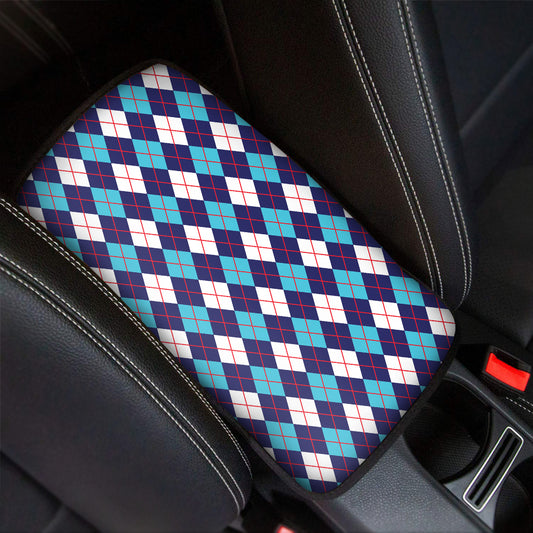 Blue White And Red Argyle Pattern Print Car Center Console Cover