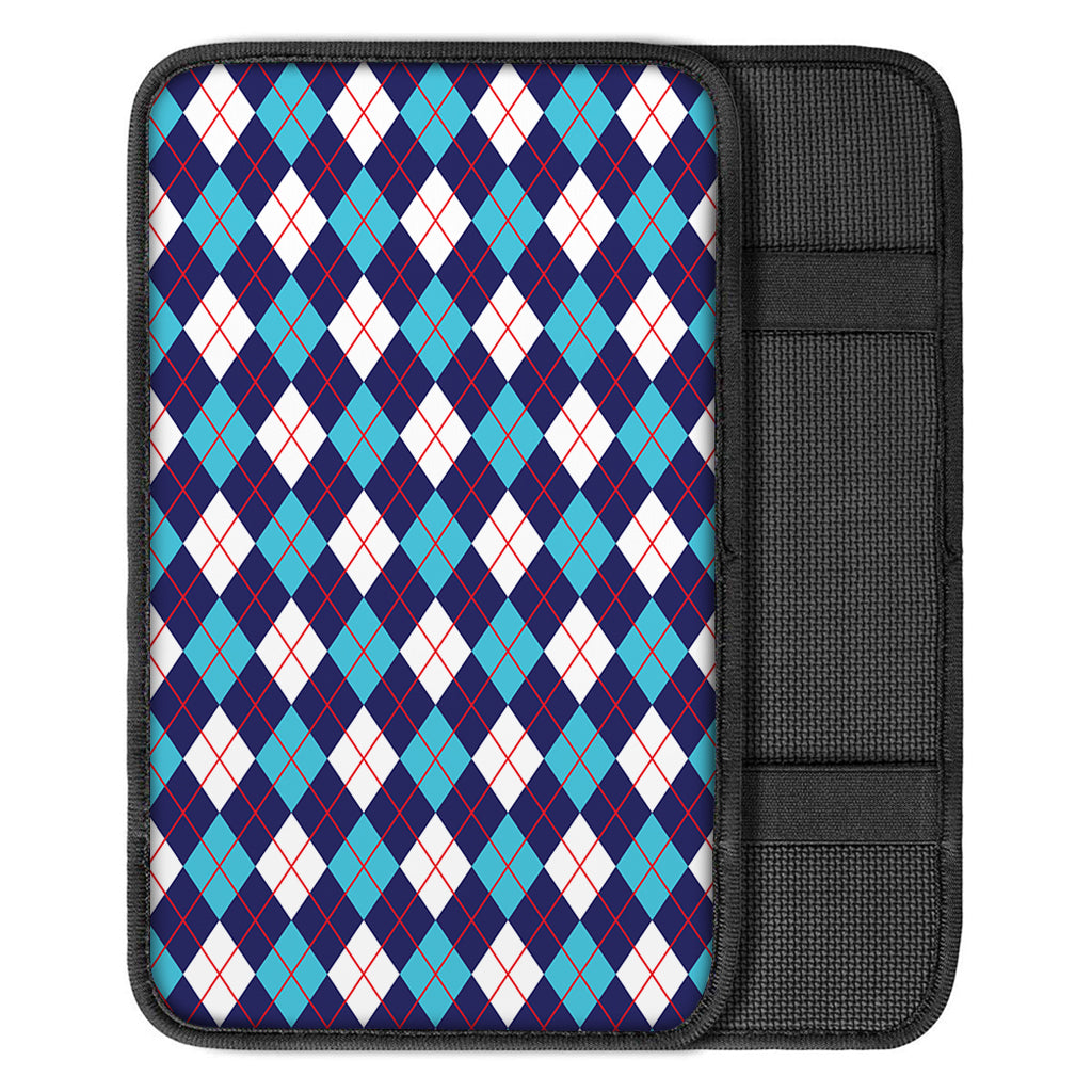 Blue White And Red Argyle Pattern Print Car Center Console Cover