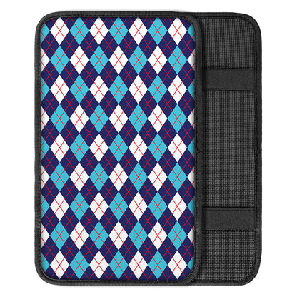 Blue White And Red Argyle Pattern Print Car Center Console Cover