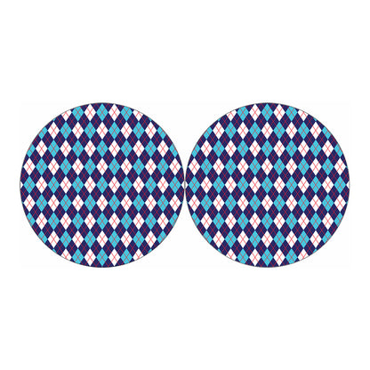 Blue White And Red Argyle Pattern Print Car Coasters