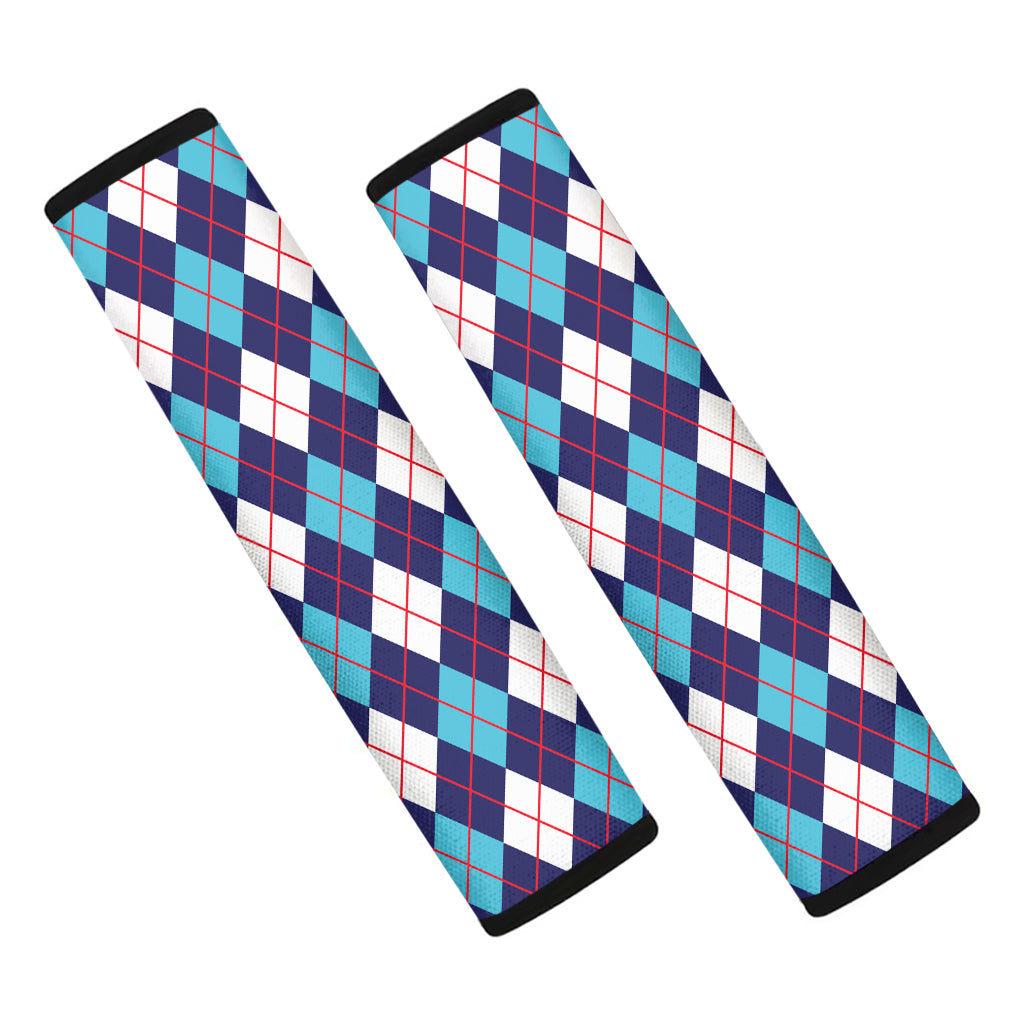 Blue White And Red Argyle Pattern Print Car Seat Belt Covers