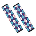 Blue White And Red Argyle Pattern Print Car Seat Belt Covers