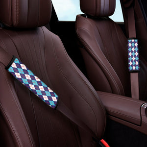 Blue White And Red Argyle Pattern Print Car Seat Belt Covers