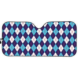 Blue White And Red Argyle Pattern Print Car Sun Shade