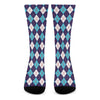 Blue White And Red Argyle Pattern Print Crew Socks