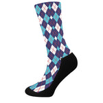 Blue White And Red Argyle Pattern Print Crew Socks