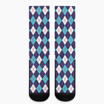 Blue White And Red Argyle Pattern Print Crew Socks