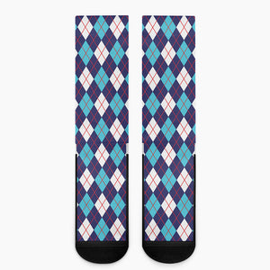 Blue White And Red Argyle Pattern Print Crew Socks