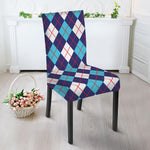Blue White And Red Argyle Pattern Print Dining Chair Slipcover