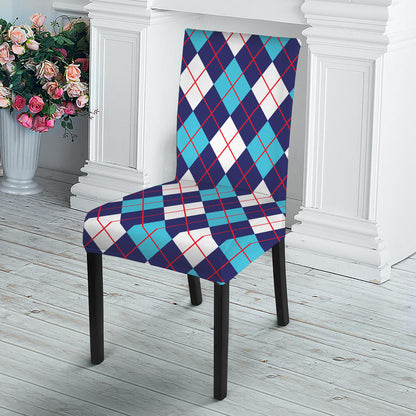 Blue White And Red Argyle Pattern Print Dining Chair Slipcover