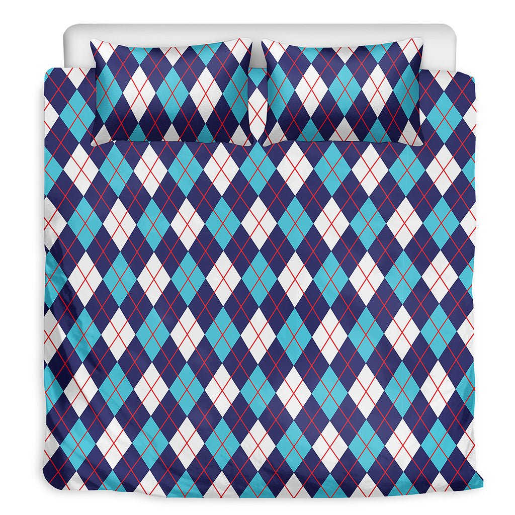 Blue White And Red Argyle Pattern Print Duvet Cover Bedding Set