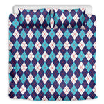Blue White And Red Argyle Pattern Print Duvet Cover Bedding Set