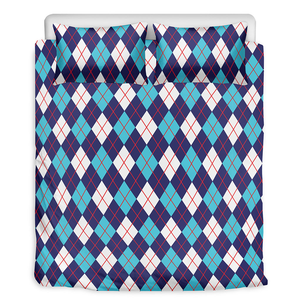 Blue White And Red Argyle Pattern Print Duvet Cover Bedding Set