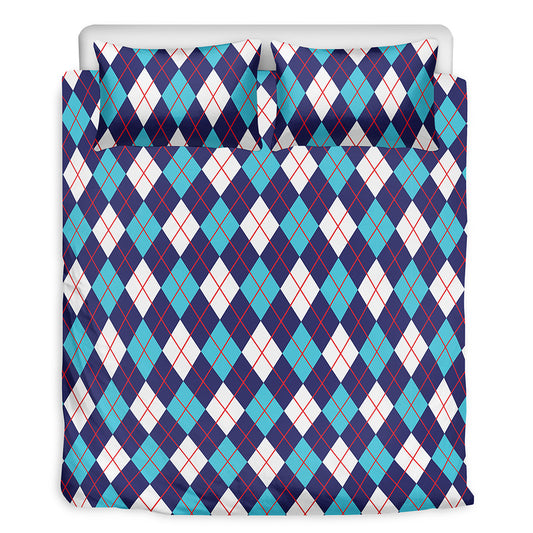 Blue White And Red Argyle Pattern Print Duvet Cover Bedding Set