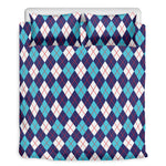 Blue White And Red Argyle Pattern Print Duvet Cover Bedding Set
