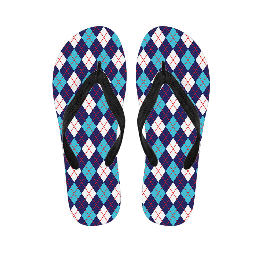 Blue White And Red Argyle Pattern Print Flip Flops