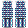 Blue White And Red Argyle Pattern Print Front and Back Car Floor Mats