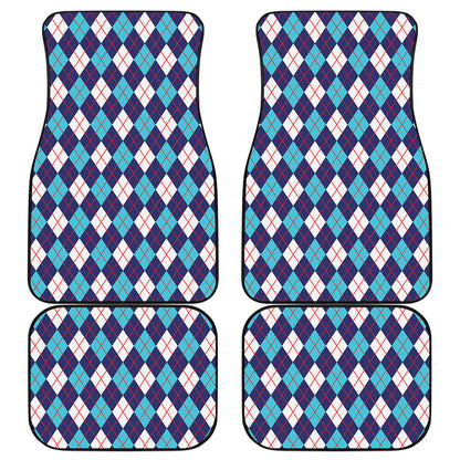 Blue White And Red Argyle Pattern Print Front and Back Car Floor Mats