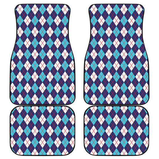 Blue White And Red Argyle Pattern Print Front and Back Car Floor Mats