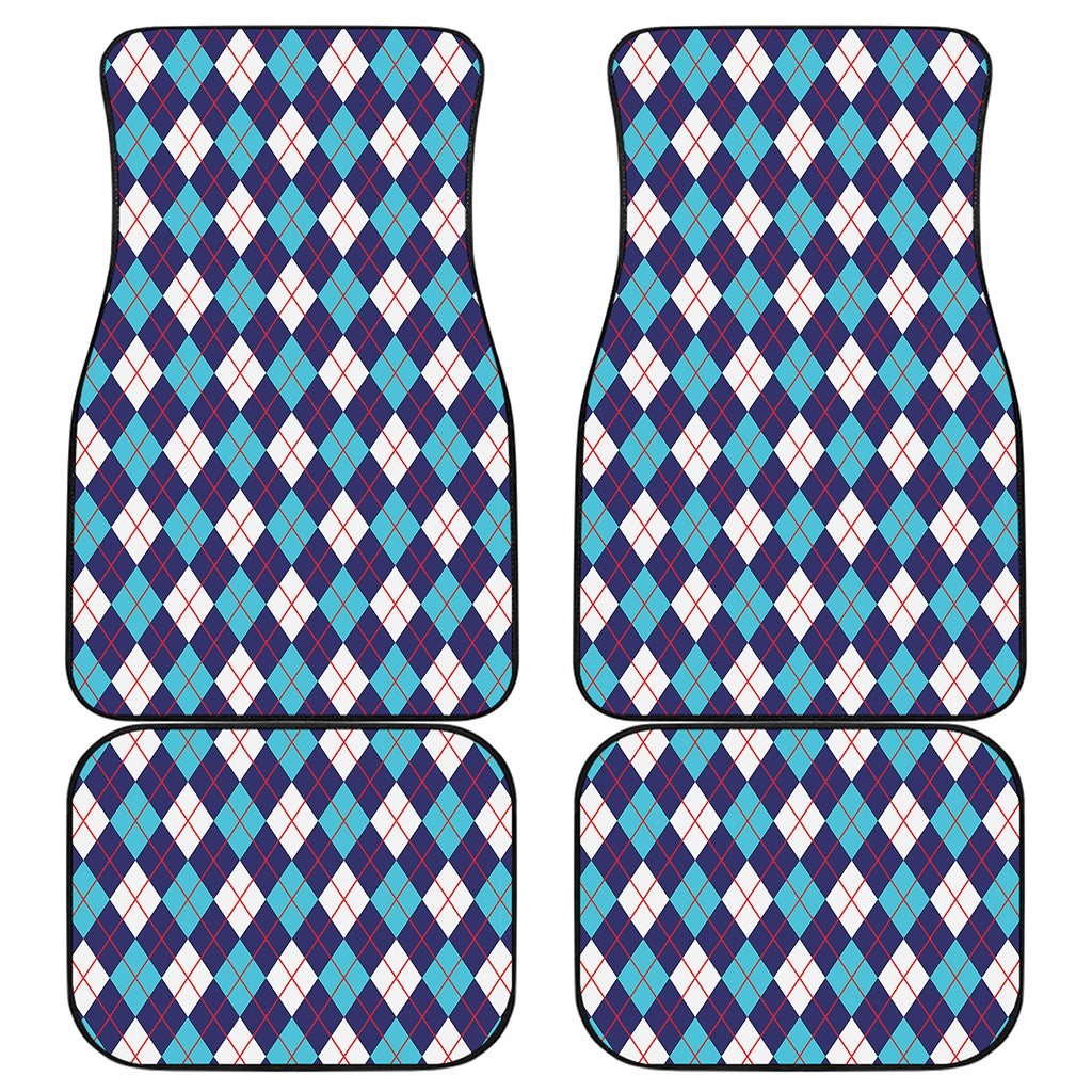 Blue White And Red Argyle Pattern Print Front and Back Car Floor Mats