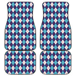 Blue White And Red Argyle Pattern Print Front and Back Car Floor Mats