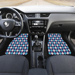 Blue White And Red Argyle Pattern Print Front and Back Car Floor Mats