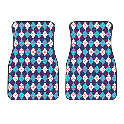 Blue White And Red Argyle Pattern Print Front Car Floor Mats