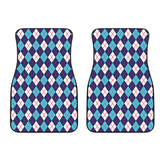 Blue White And Red Argyle Pattern Print Front Car Floor Mats
