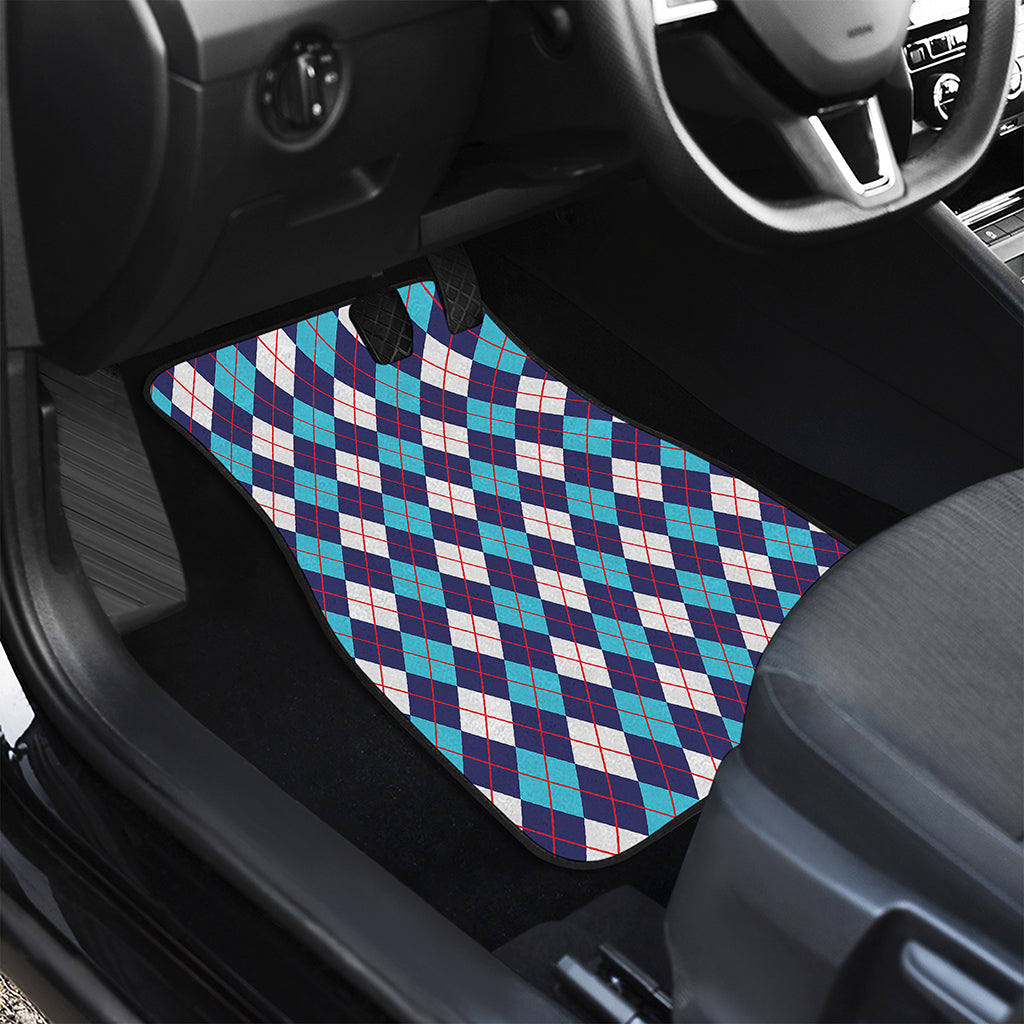 Blue White And Red Argyle Pattern Print Front Car Floor Mats