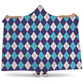 Blue White And Red Argyle Pattern Print Hooded Blanket
