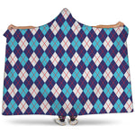 Blue White And Red Argyle Pattern Print Hooded Blanket
