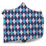 Blue White And Red Argyle Pattern Print Hooded Blanket