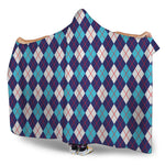 Blue White And Red Argyle Pattern Print Hooded Blanket