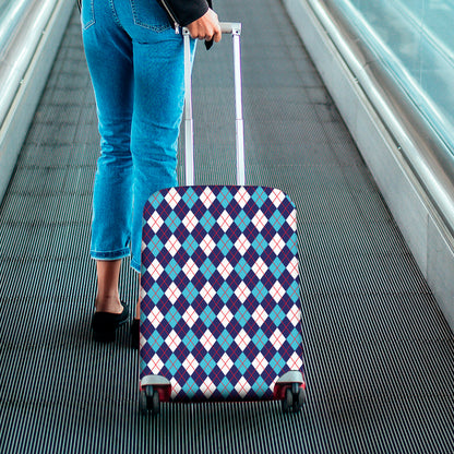 Blue White And Red Argyle Pattern Print Luggage Cover