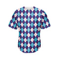 Blue White And Red Argyle Pattern Print Men's Baseball Jersey