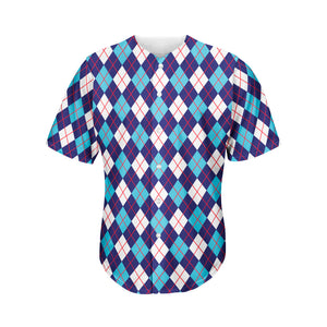 Blue White And Red Argyle Pattern Print Men's Baseball Jersey