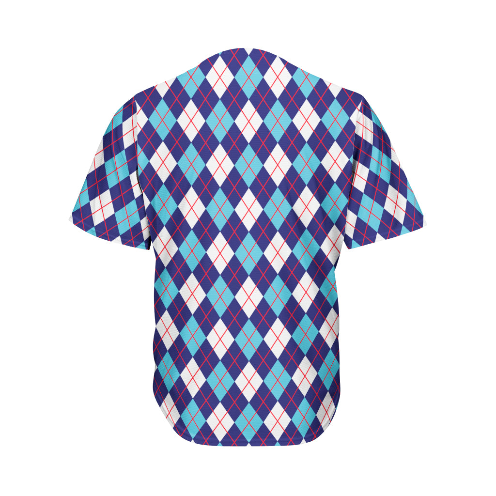 Blue White And Red Argyle Pattern Print Men's Baseball Jersey