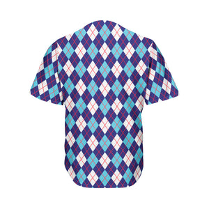 Blue White And Red Argyle Pattern Print Men's Baseball Jersey