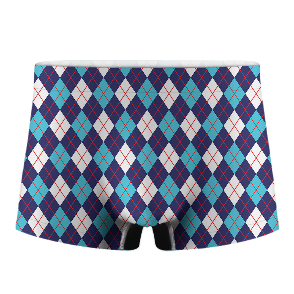 Blue White And Red Argyle Pattern Print Men's Boxer Briefs