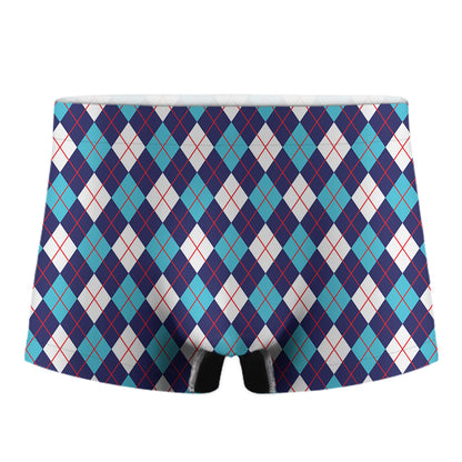 Blue White And Red Argyle Pattern Print Men's Boxer Briefs