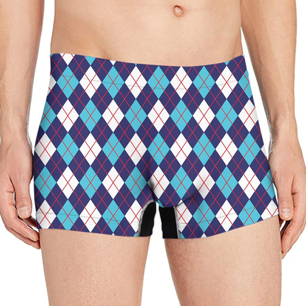 Blue White And Red Argyle Pattern Print Men's Boxer Briefs