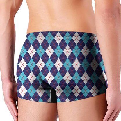 Blue White And Red Argyle Pattern Print Men's Boxer Briefs
